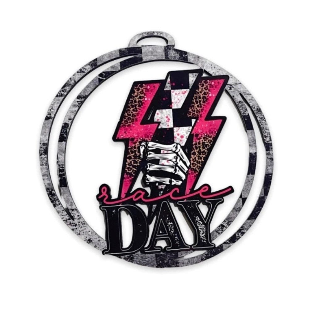 Race day pink and black car charm